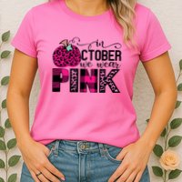 In October We Wear Pink Breast Cancer Pumpkin Womens T-Shirt