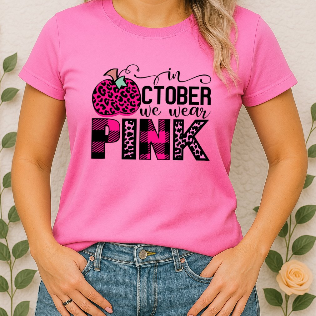 In October We Wear Pink Breast Cancer Pumpkin Womens T-Shirt