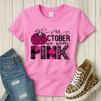 In October We Wear Pink Breast Cancer Pumpkin Womens T-Shirt