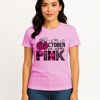 In October We Wear Pink Breast Cancer Pumpkin Womens T-Shirt
