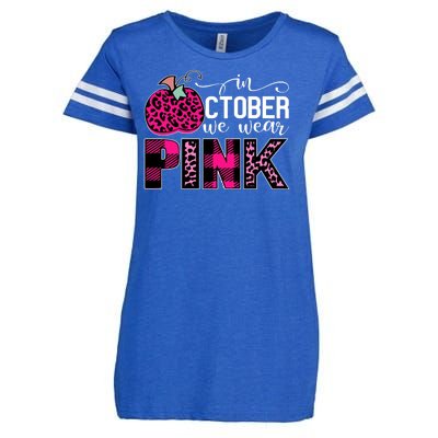 In October We Wear Pink Breast Cancer Pumpkin Enza Ladies Jersey Football T-Shirt