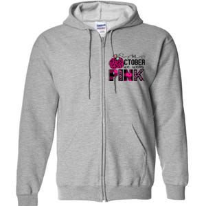 In October We Wear Pink Breast Cancer Pumpkin Full Zip Hoodie