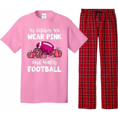 In October We Wear Pink Football Pumpkin Breast Cancer Pajama Set