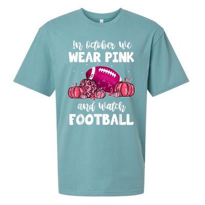 In October We Wear Pink Football Pumpkin Breast Cancer Sueded Cloud Jersey T-Shirt