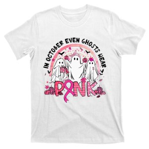 In October We Wear Pink Breast Cancer Ghost Boo Halloween T-Shirt