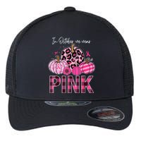 In October We Wear Pink Ribbon Leopard Pumpkin Breast Cancer Flexfit Unipanel Trucker Cap