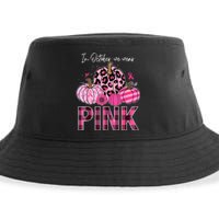 In October We Wear Pink Ribbon Leopard Pumpkin Breast Cancer Sustainable Bucket Hat