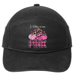 In October We Wear Pink Ribbon Leopard Pumpkin Breast Cancer 7-Panel Snapback Hat