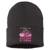 In October We Wear Pink Ribbon Leopard Pumpkin Breast Cancer Sustainable Knit Beanie