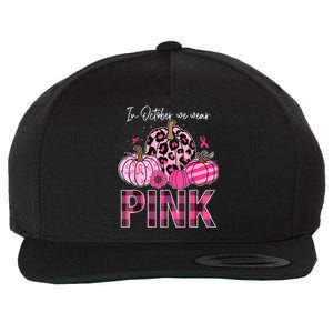 In October We Wear Pink Ribbon Leopard Pumpkin Breast Cancer Wool Snapback Cap