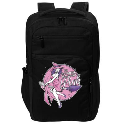 In October We Wear Pink Ribbon Witch Halloween Breast Cancer Impact Tech Backpack