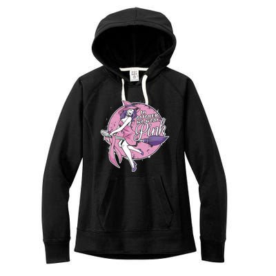 In October We Wear Pink Ribbon Witch Halloween Breast Cancer Women's Fleece Hoodie