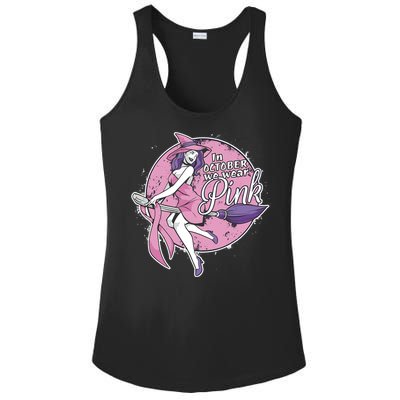 In October We Wear Pink Ribbon Witch Halloween Breast Cancer Ladies PosiCharge Competitor Racerback Tank