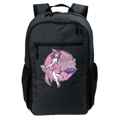 In October We Wear Pink Ribbon Witch Halloween Breast Cancer Daily Commute Backpack