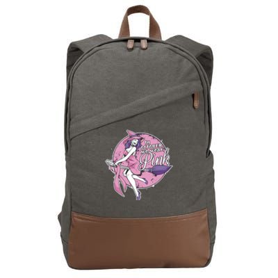 In October We Wear Pink Ribbon Witch Halloween Breast Cancer Cotton Canvas Backpack