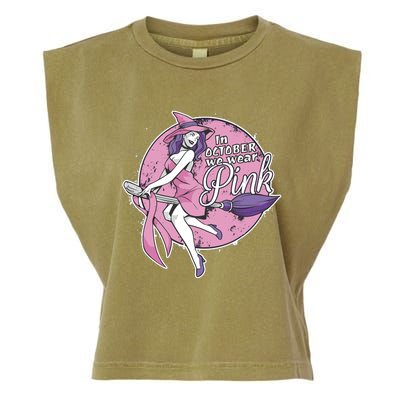 In October We Wear Pink Ribbon Witch Halloween Breast Cancer Garment-Dyed Women's Muscle Tee