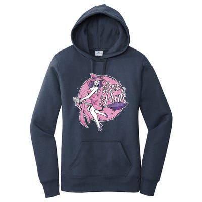 In October We Wear Pink Ribbon Witch Halloween Breast Cancer Women's Pullover Hoodie