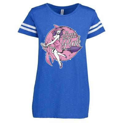 In October We Wear Pink Ribbon Witch Halloween Breast Cancer Enza Ladies Jersey Football T-Shirt