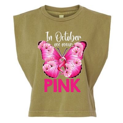 In October We Wear P.I.N.K Butterfly Breast Cancer Awareness Garment-Dyed Women's Muscle Tee