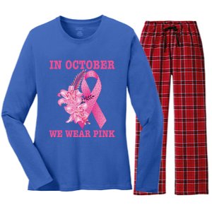 In October We Wear Cool Gift Women's Long Sleeve Flannel Pajama Set 