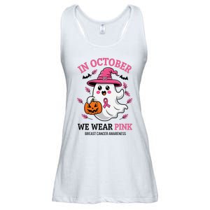 In October We Wear Pin.K Ghost Witch Breast Cancer Awareness Ladies Essential Flowy Tank