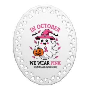 In October We Wear Pin.K Ghost Witch Breast Cancer Awareness Ceramic Oval Ornament