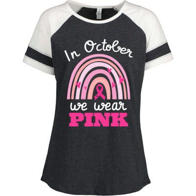 In October We Wear Pink Breast Cancer Rainbow Ribbon Support Gift Enza Ladies Jersey Colorblock Tee