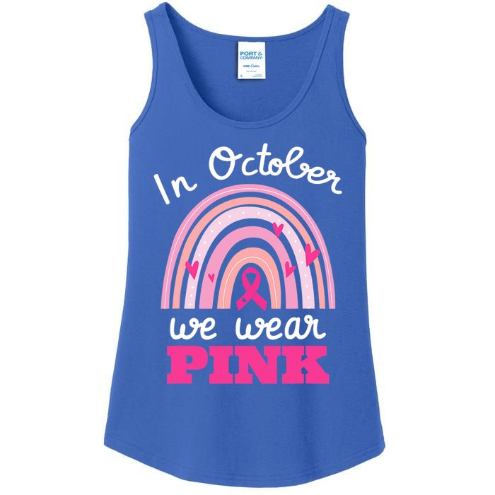 In October We Wear Pink Breast Cancer Rainbow Ribbon Support Gift Ladies Essential Tank