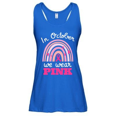 In October We Wear Pink Breast Cancer Rainbow Ribbon Support Gift Ladies Essential Flowy Tank