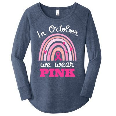 In October We Wear Pink Breast Cancer Rainbow Ribbon Support Gift Women's Perfect Tri Tunic Long Sleeve Shirt