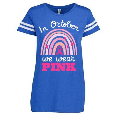 In October We Wear Pink Breast Cancer Rainbow Ribbon Support Gift Enza Ladies Jersey Football T-Shirt