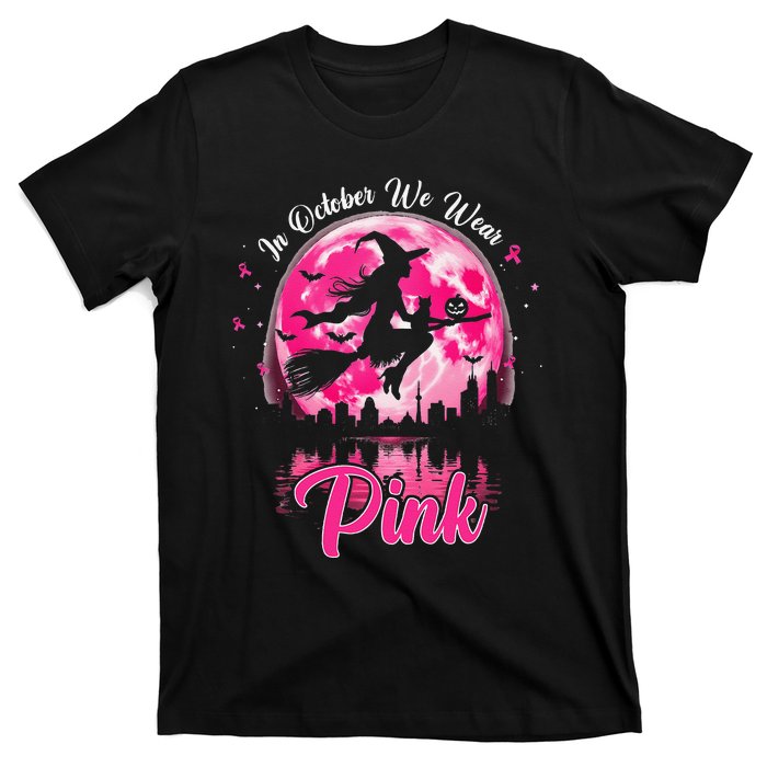 In October We Wear Pin.K Witch Breast Cancer Halloween T-Shirt