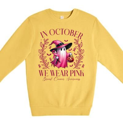 In October We Wear Pink Breast Cancer Awareness Halloween Ghost Premium Crewneck Sweatshirt