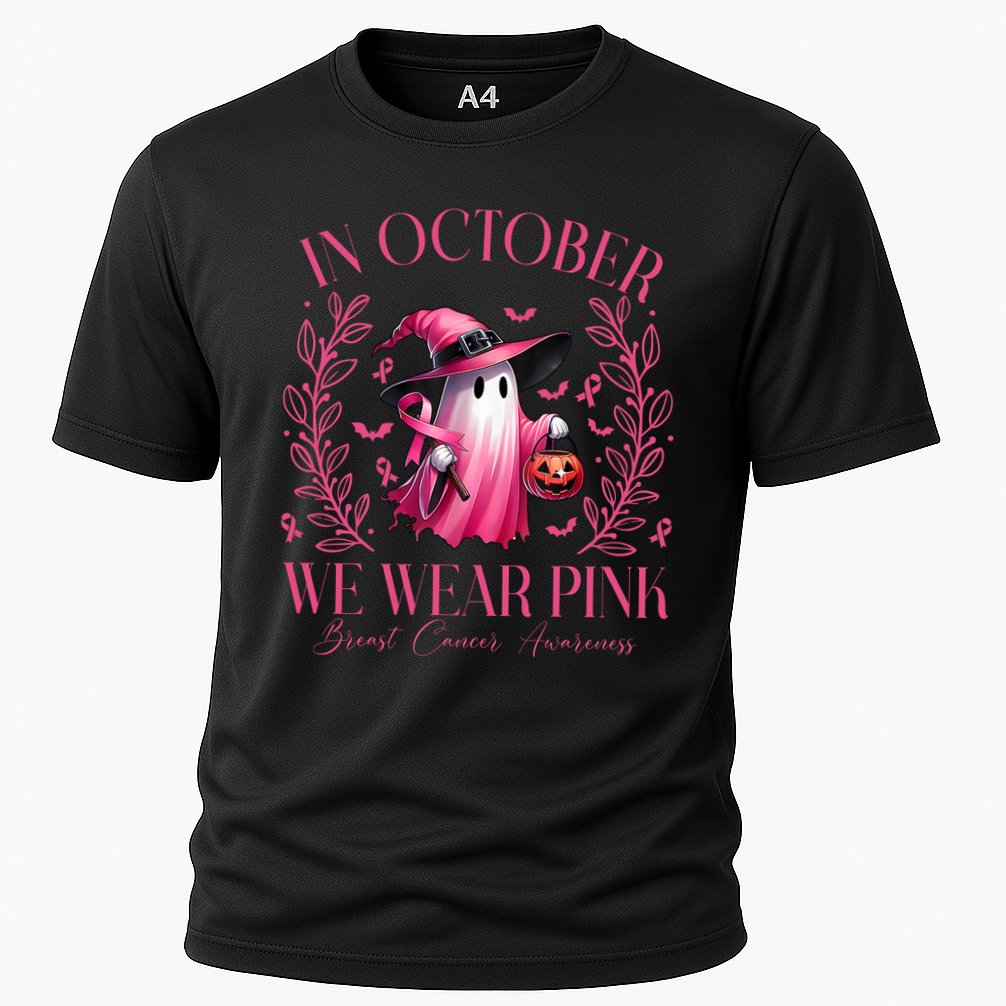 In October We Wear Pink Breast Cancer Awareness Halloween Ghost Cooling Performance Crew T-Shirt