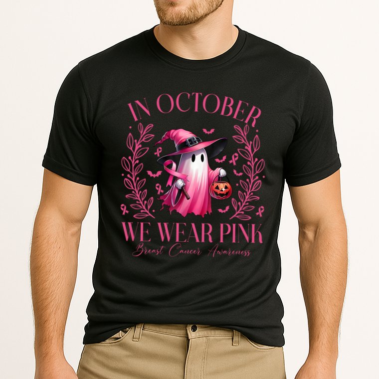 In October We Wear Pink Breast Cancer Awareness Halloween Ghost Cooling Performance Crew T-Shirt