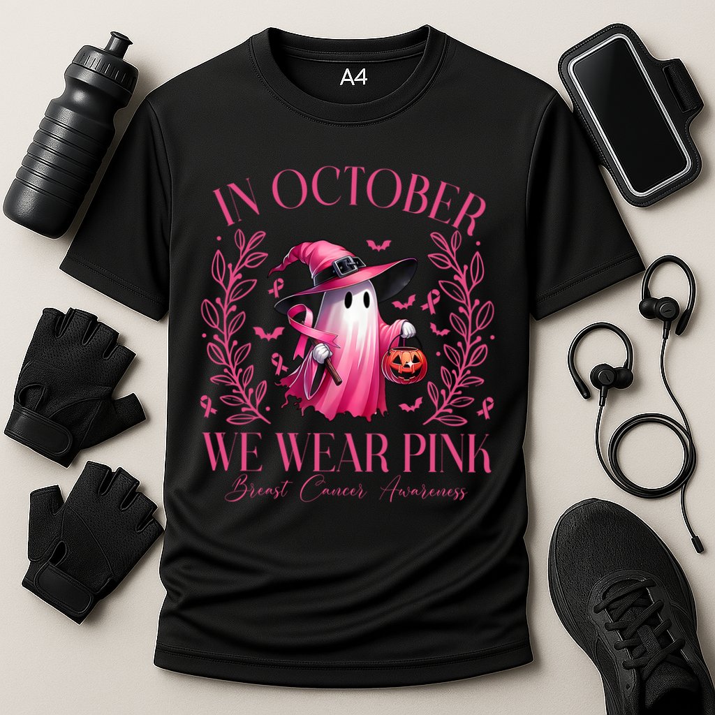 In October We Wear Pink Breast Cancer Awareness Halloween Ghost Cooling Performance Crew T-Shirt