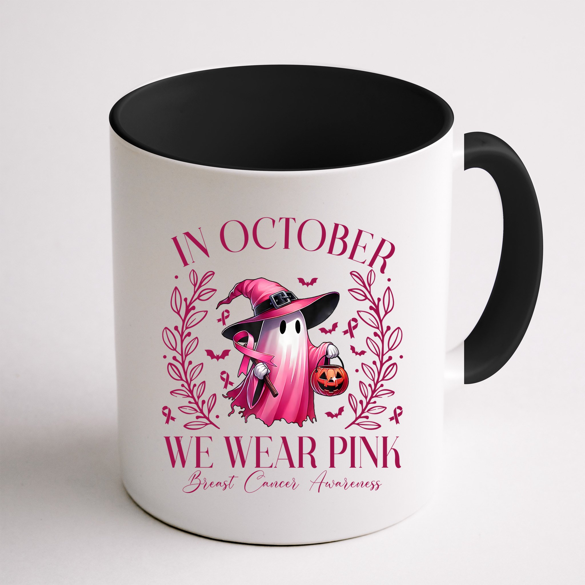In October We Wear Pink Breast Cancer Awareness Halloween Ghost Mug
