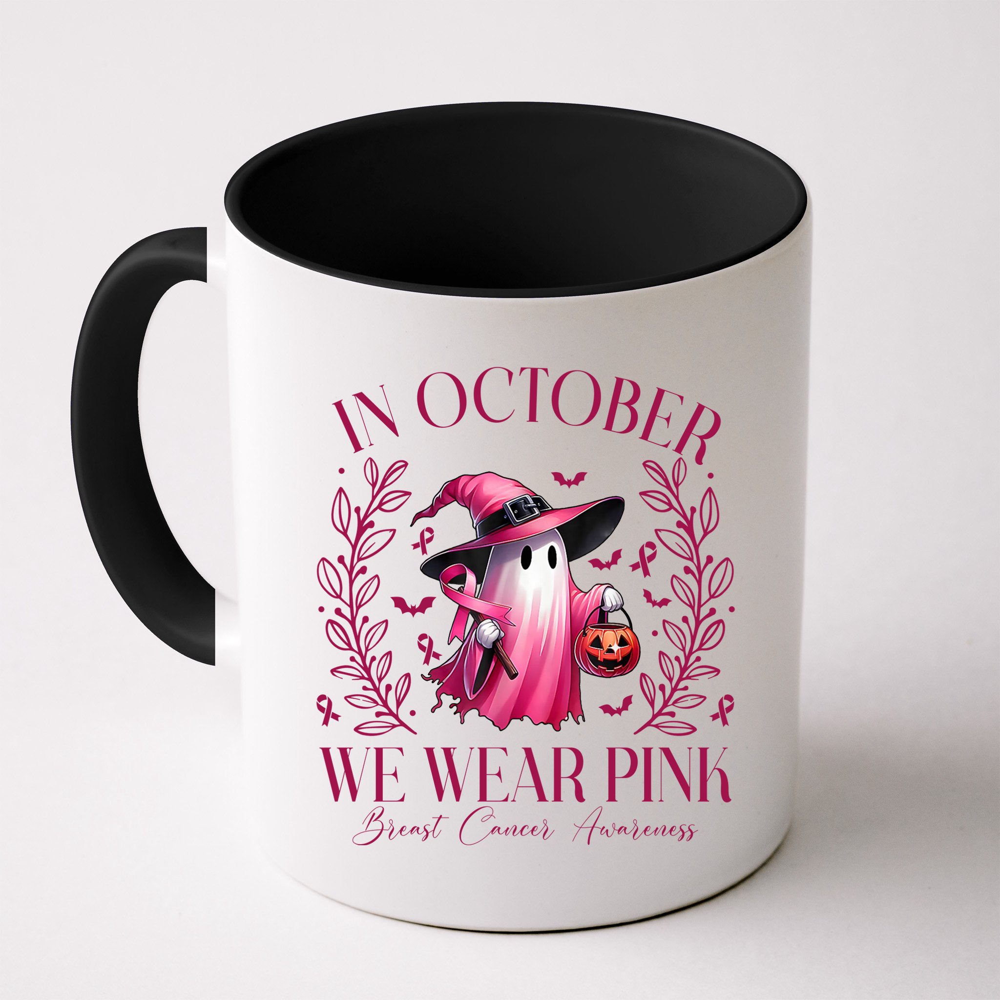 In October We Wear Pink Breast Cancer Awareness Halloween Ghost Mug