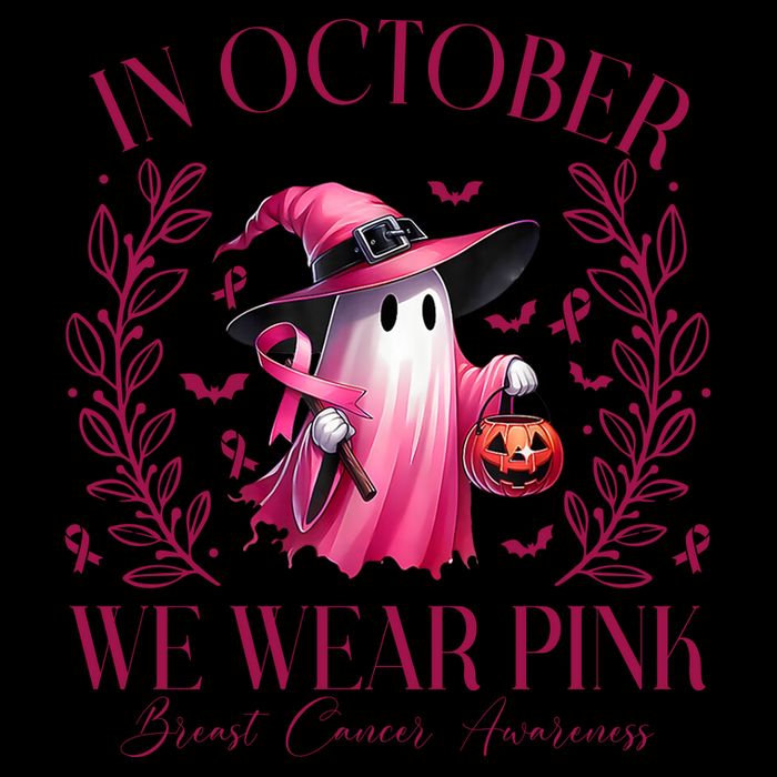In October We Wear Pink Breast Cancer Awareness Halloween Ghost Mug