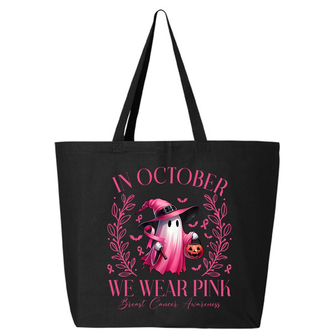 In October We Wear Pink Breast Cancer Awareness Halloween Ghost 25L Jumbo Tote