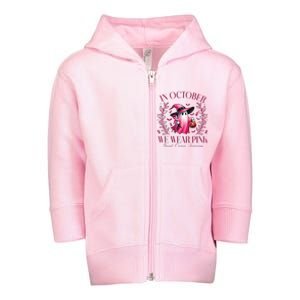 In October We Wear Pink Breast Cancer Awareness Halloween Ghost Toddler Zip Fleece Hoodie