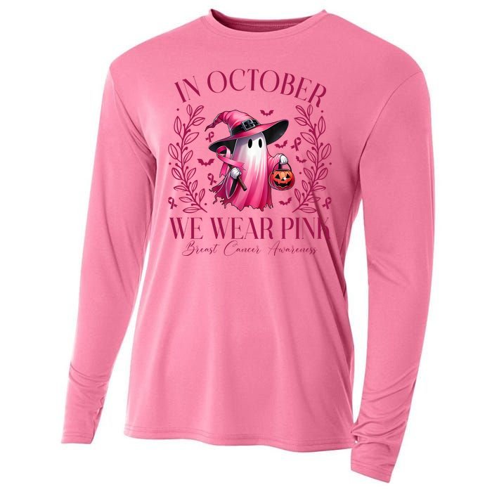 In October We Wear Pink Breast Cancer Awareness Halloween Ghost Cooling Performance Long Sleeve Crew