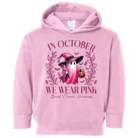 In October We Wear Pink Breast Cancer Awareness Halloween Ghost Toddler Hoodie