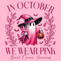 In October We Wear Pink Breast Cancer Awareness Halloween Ghost Women's V-Neck T-Shirt