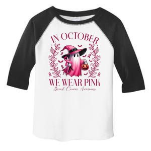 In October We Wear Pink Breast Cancer Awareness Halloween Ghost Toddler Fine Jersey T-Shirt