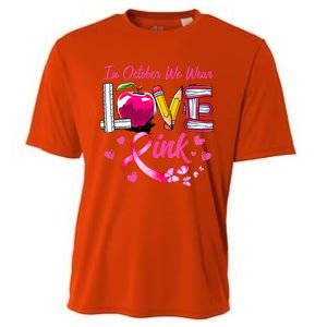 In October We Wear Pink LOVE Breast Cancer Awareness Teacher Cooling Performance Crew T-Shirt