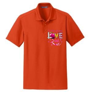 In October We Wear Pink LOVE Breast Cancer Awareness Teacher Dry Zone Grid Polo