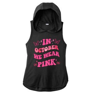 In October We Wear Pink Breast Cancer Butterflies Ladies PosiCharge Tri-Blend Wicking Draft Hoodie Tank