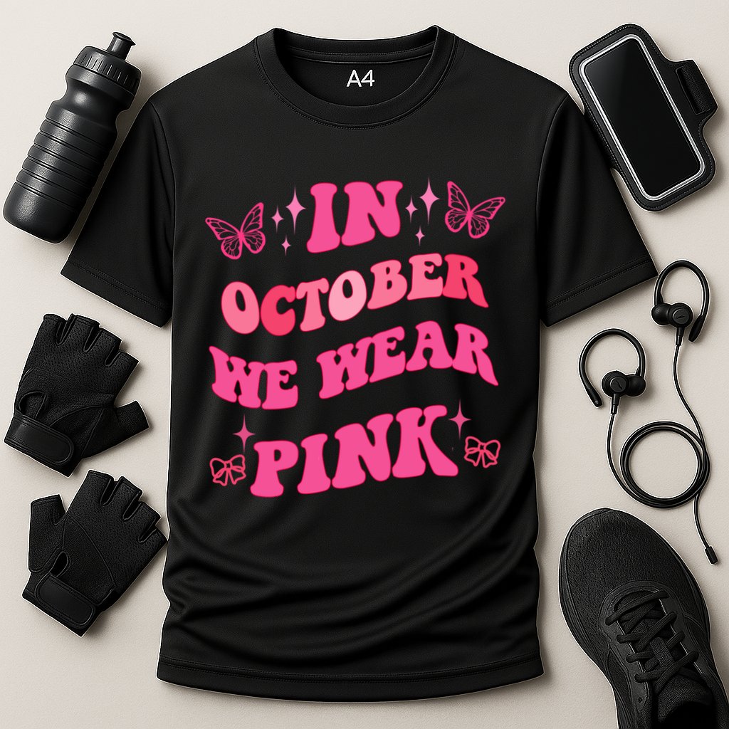 In October We Wear Pink Breast Cancer Butterflies Cooling Performance Crew T-Shirt