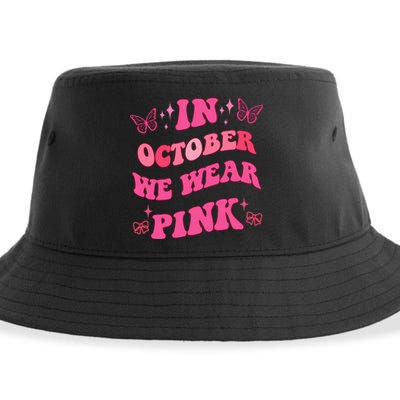 In October We Wear Pink Breast Cancer Butterflies Sustainable Bucket Hat